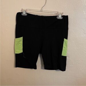 Feathers Black Bike Shorts with Green Pockets